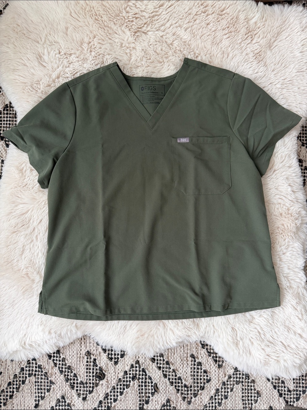 Figs Olive Green V-Neck Medical Scrub Top